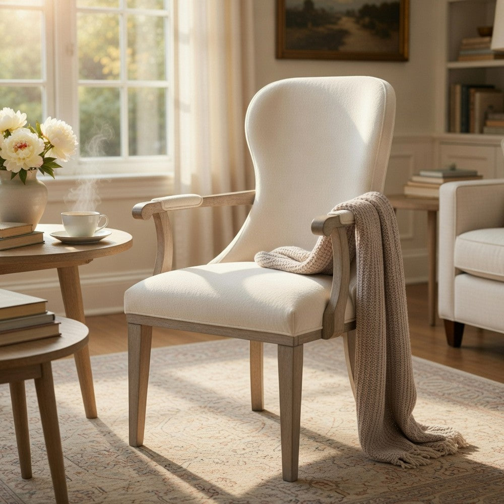 Lofi Wing Dining Armchair Set of 2, Ivory Felt Polyester, Gray Wood - BM351888