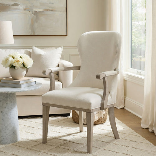 Lofi Wing Dining Armchair Set of 2, Ivory Felt Polyester, Gray Wood - BM351888