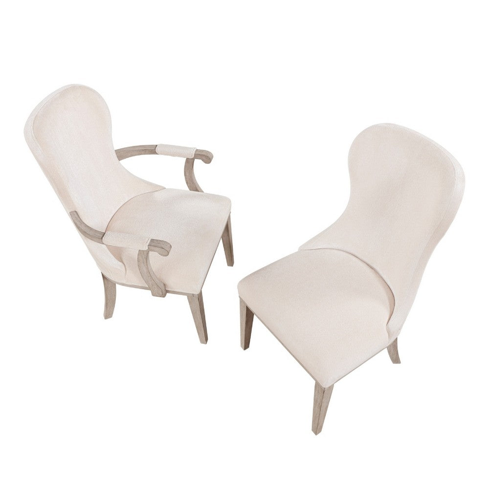 Lofi Wing Dining Side Chair Set of 2, Ivory Polyester, Light Gray Wood - BM351889