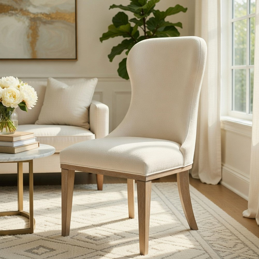 Lofi Wing Dining Side Chair Set of 2, Ivory Polyester, Light Gray Wood - BM351889