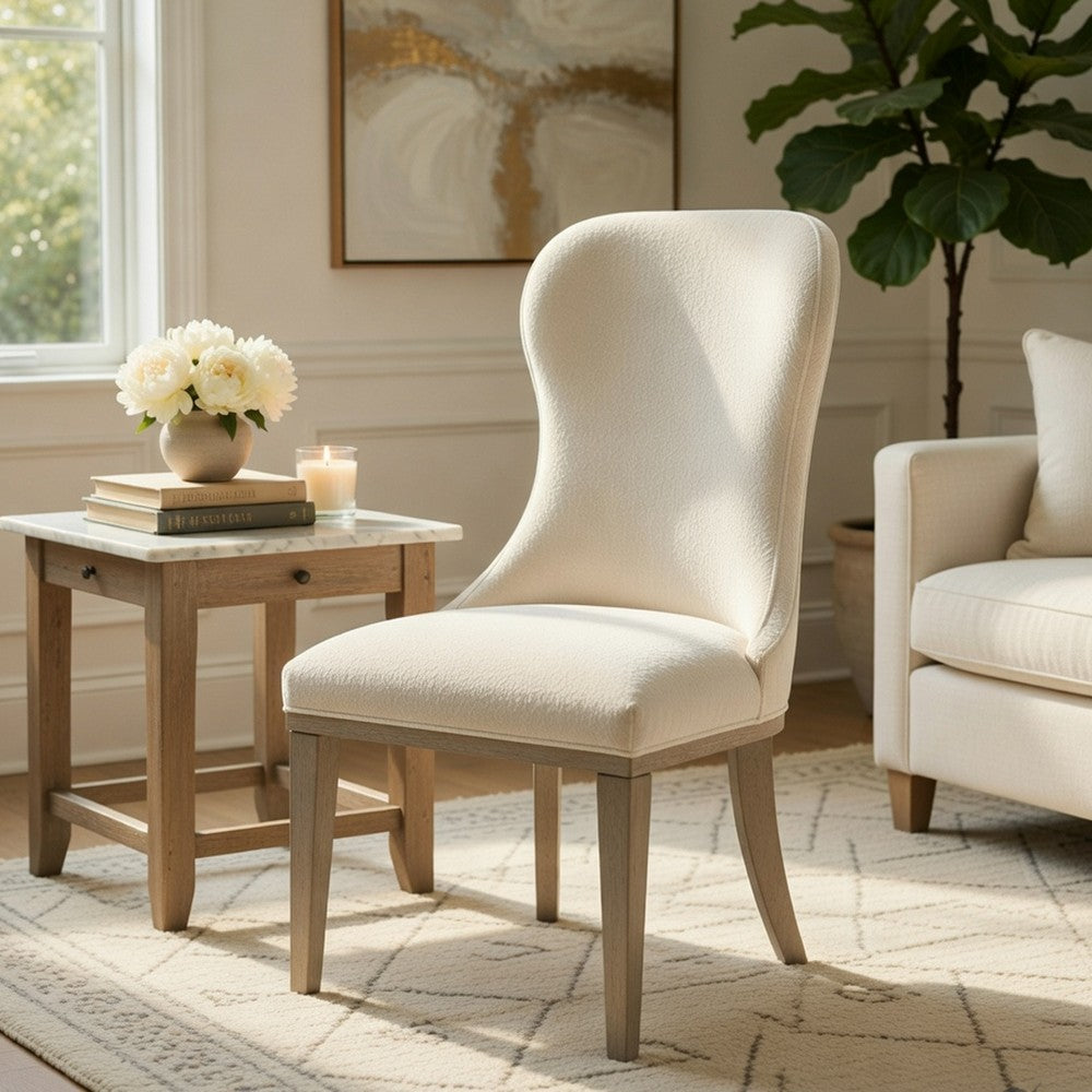 Lofi Wing Dining Side Chair Set of 2, Ivory Polyester, Light Gray Wood - BM351889