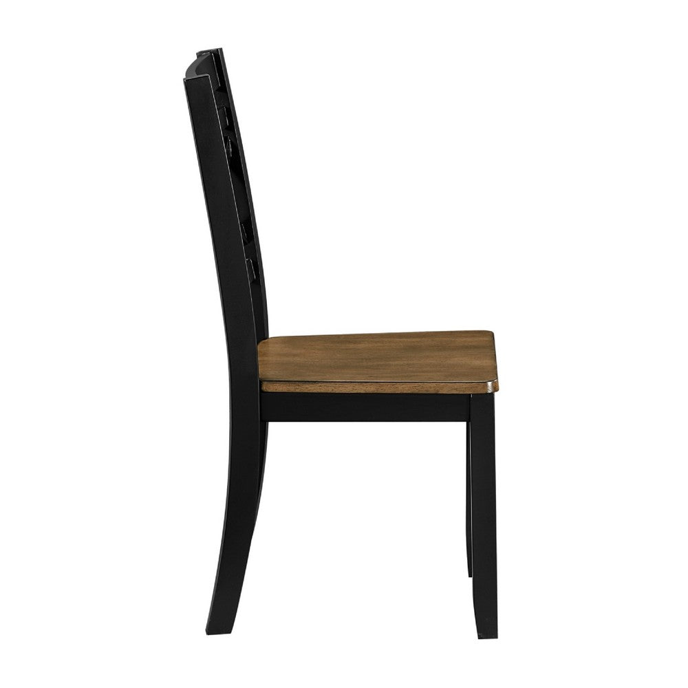 Teny Side Chair Set of 2, Lattice Back, Countered Seat, Brown and Black - BM351892