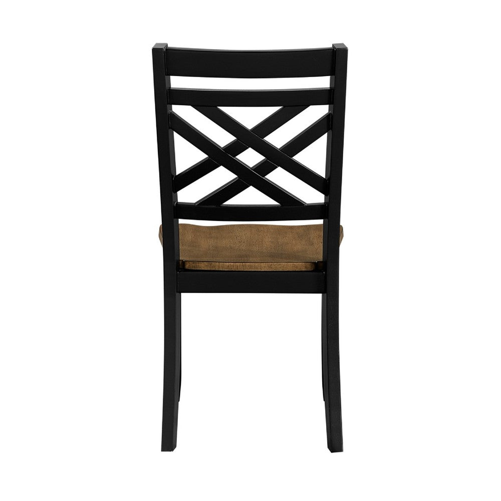 Teny Side Chair Set of 2, Lattice Back, Countered Seat, Brown and Black - BM351892
