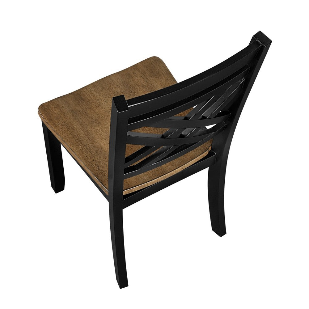 Teny Side Chair Set of 2, Lattice Back, Countered Seat, Brown and Black - BM351892