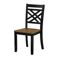 Teny Side Chair Set of 2, Lattice Back, Countered Seat, Brown and Black - BM351892