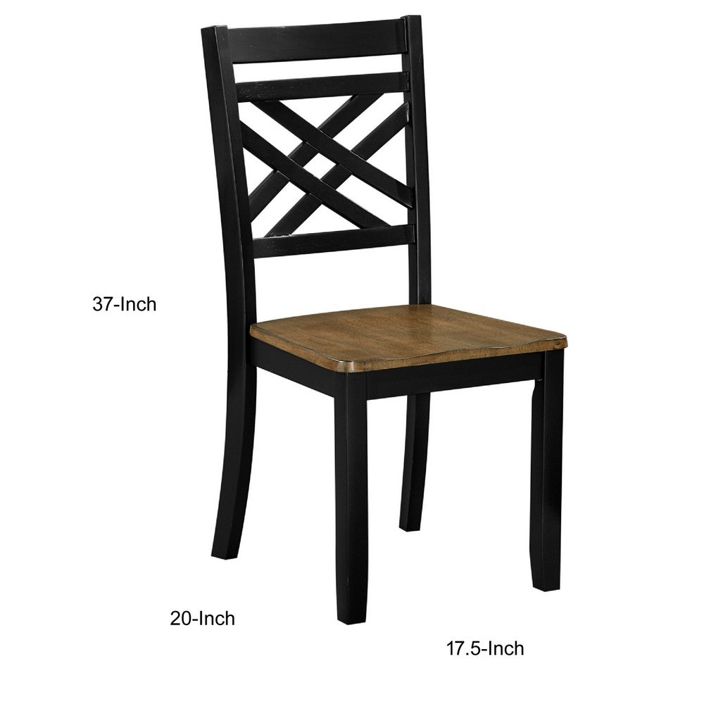 Teny Side Chair Set of 2, Lattice Back, Countered Seat, Brown and Black - BM351892