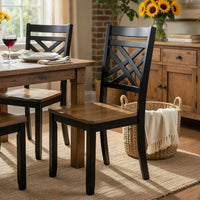 Teny Side Chair Set of 2, Lattice Back, Countered Seat, Brown and Black - BM351892