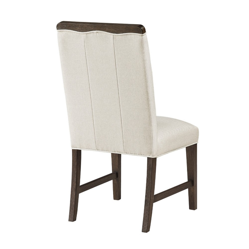 Lecy Side Chair Set of 2, Exposed Top, Channeled Ivory Polyester, Brown - BM351893