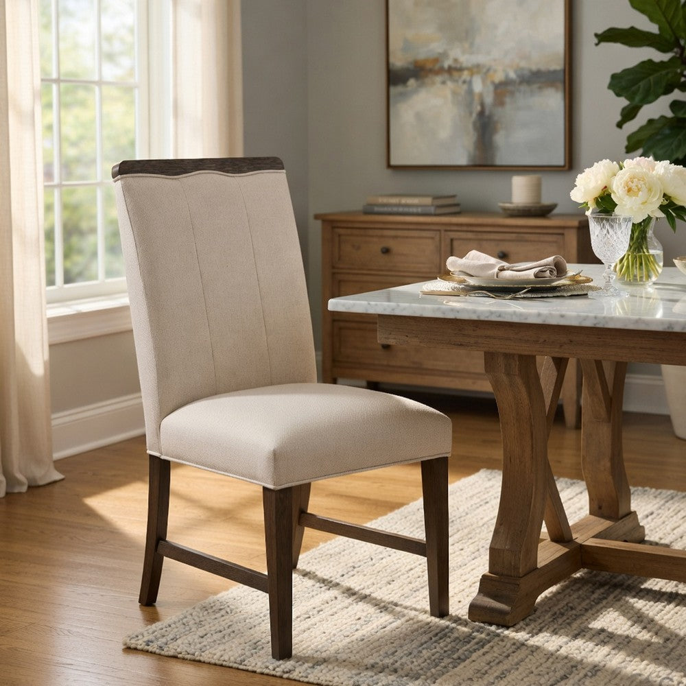 Lecy Side Chair Set of 2, Exposed Top, Channeled Ivory Polyester, Brown - BM351893