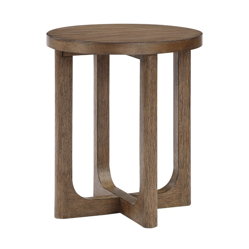 Bly Side End Table, Round Top, X base, Transitional Light Brown 20 Inch - BM351894