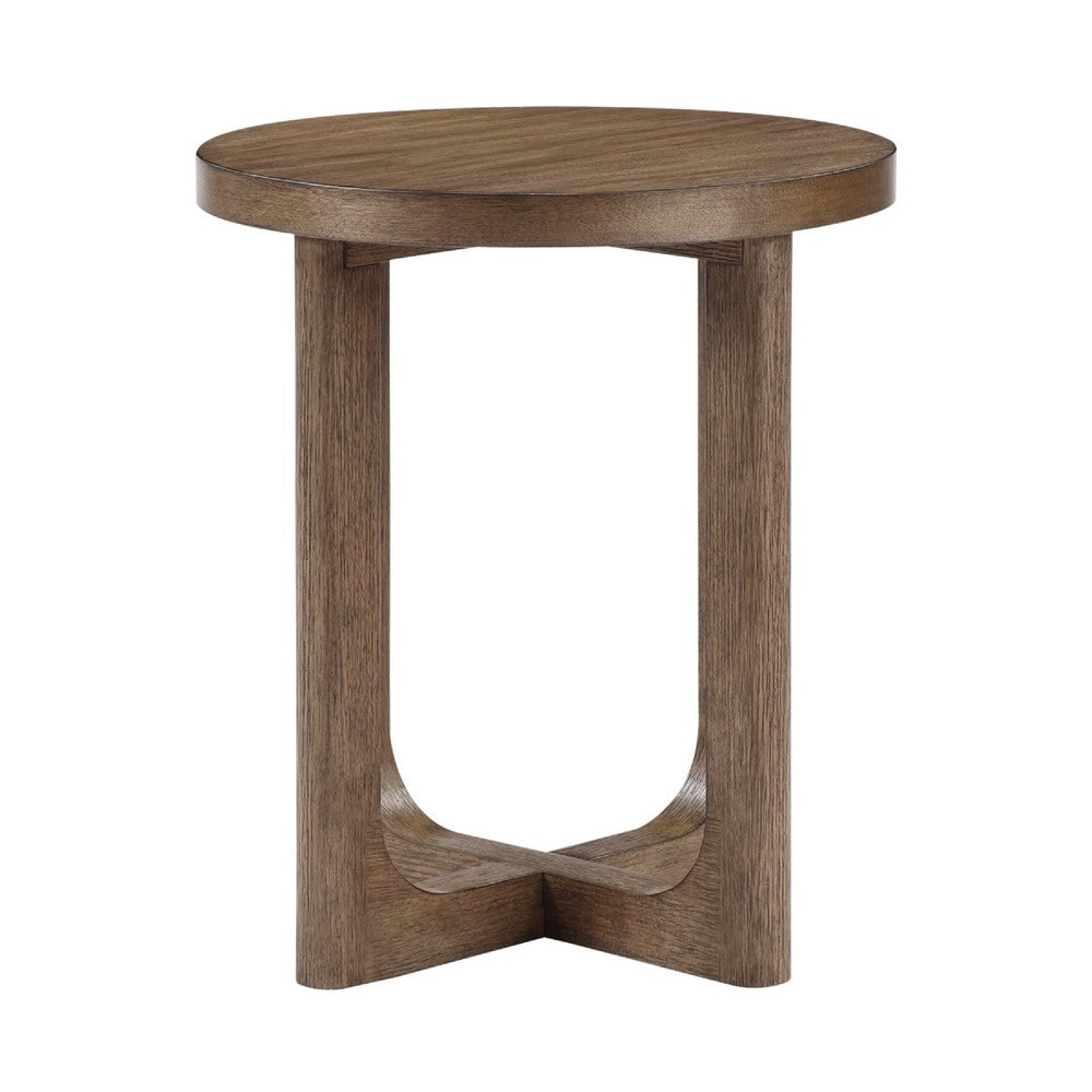 Bly Side End Table, Round Top, X base, Transitional Light Brown 20 Inch - BM351894