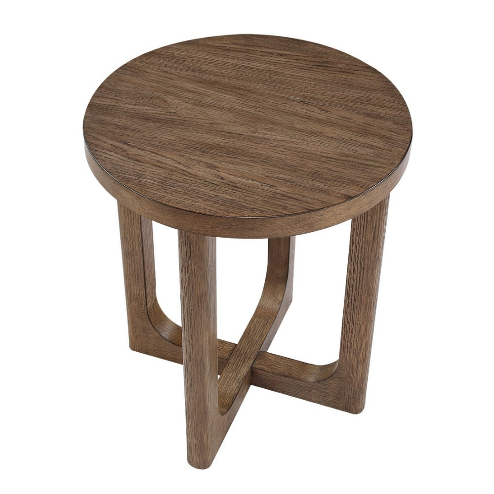 Bly Side End Table, Round Top, X base, Transitional Light Brown 20 Inch - BM351894