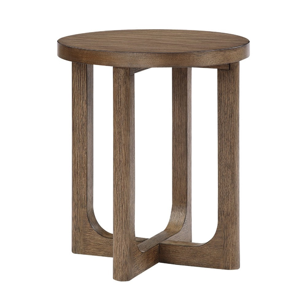 Bly Side End Table, Round Top, X base, Transitional Light Brown 20 Inch - BM351894