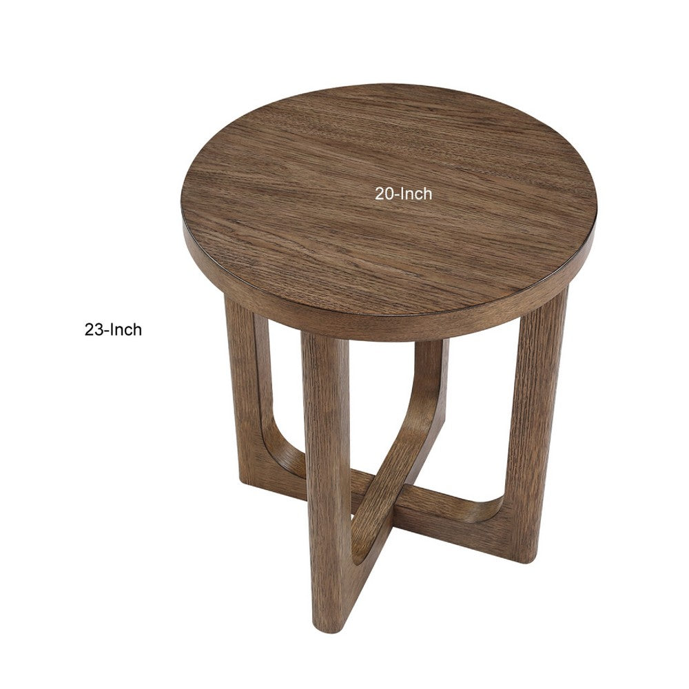 Bly Side End Table, Round Top, X base, Transitional Light Brown 20 Inch - BM351894