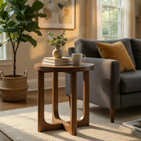 Bly Side End Table, Round Top, X base, Transitional Light Brown 20 Inch - BM351894