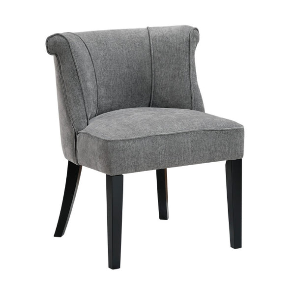 Vasu Accent Chair, Piping on Curved Back, Charcoal Gray Polyester, Brown - BM351895
