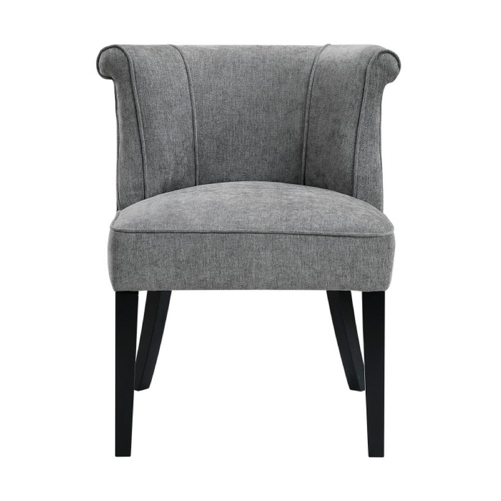 Vasu Accent Chair, Piping on Curved Back, Charcoal Gray Polyester, Brown - BM351895