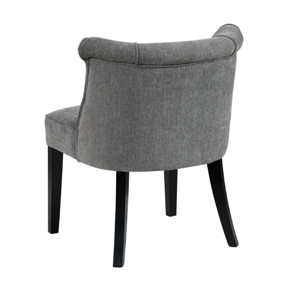 Vasu Accent Chair, Piping on Curved Back, Charcoal Gray Polyester, Brown - BM351895