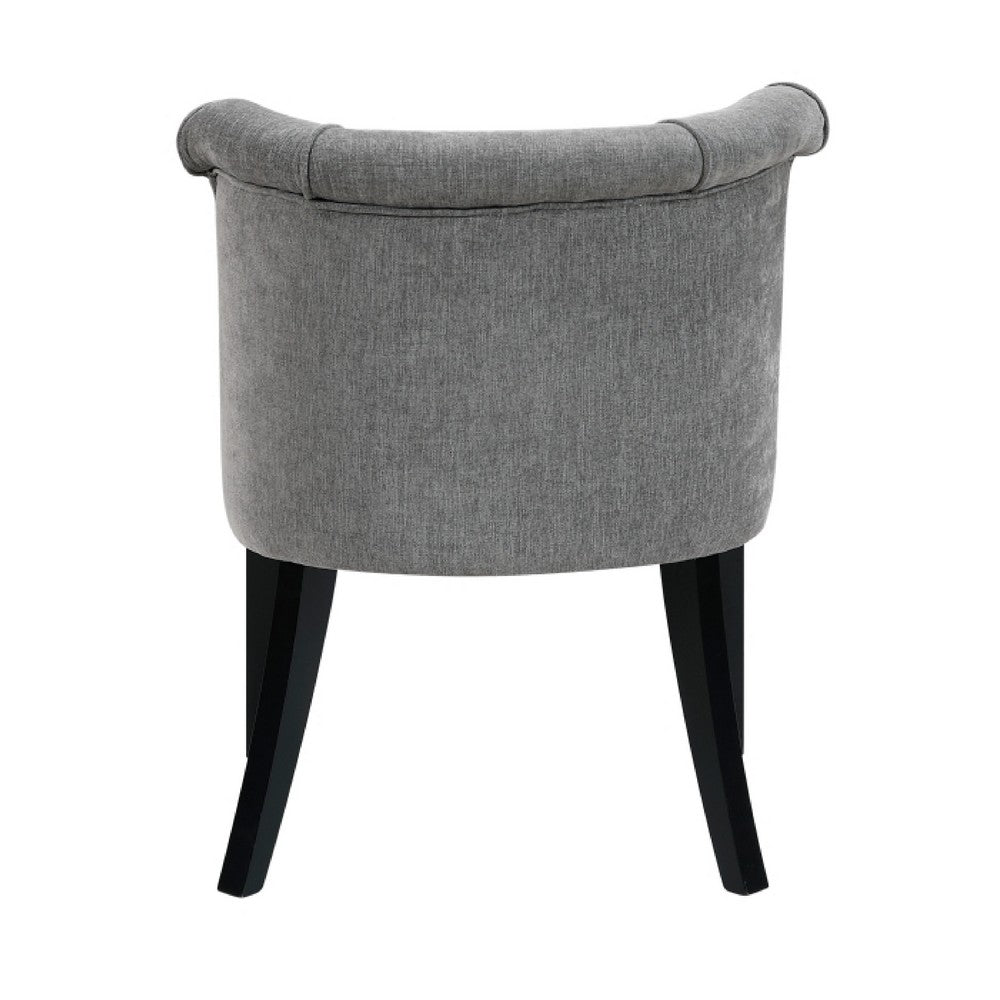 Vasu Accent Chair, Piping on Curved Back, Charcoal Gray Polyester, Brown - BM351895