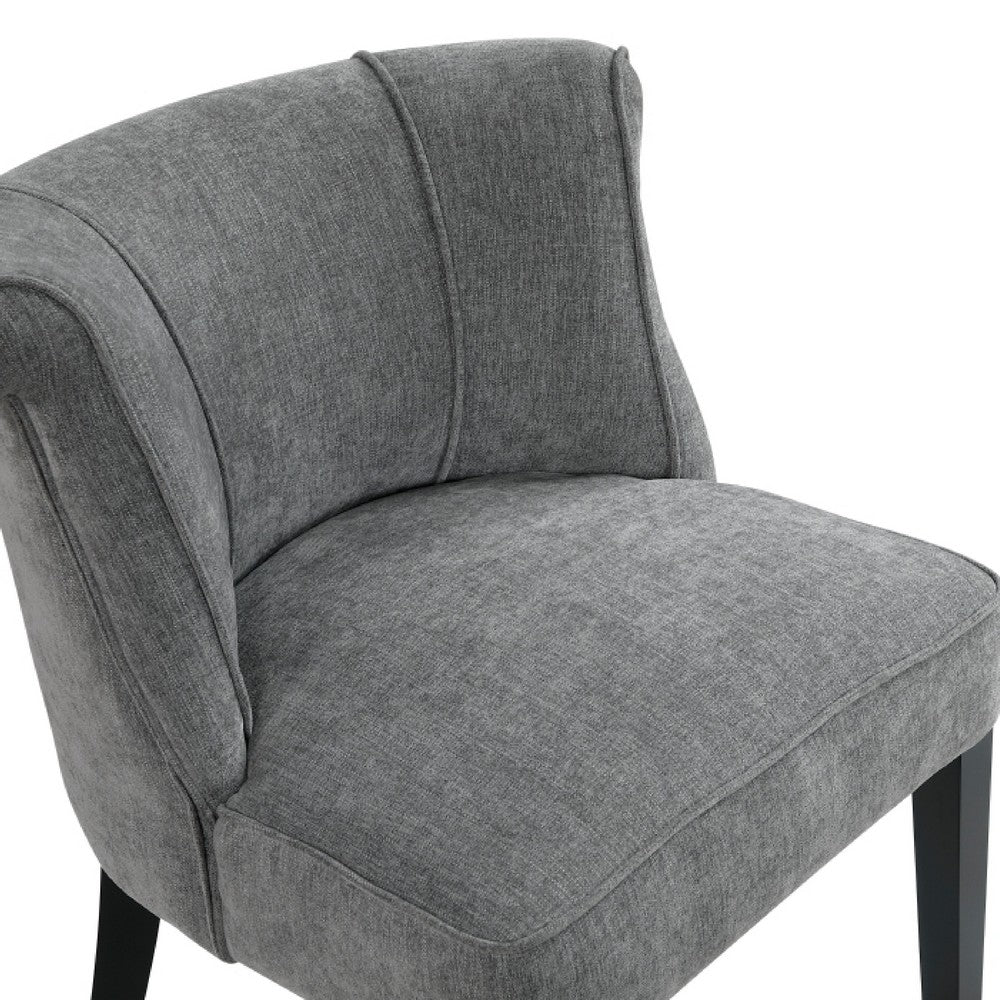 Vasu Accent Chair, Piping on Curved Back, Charcoal Gray Polyester, Brown - BM351895