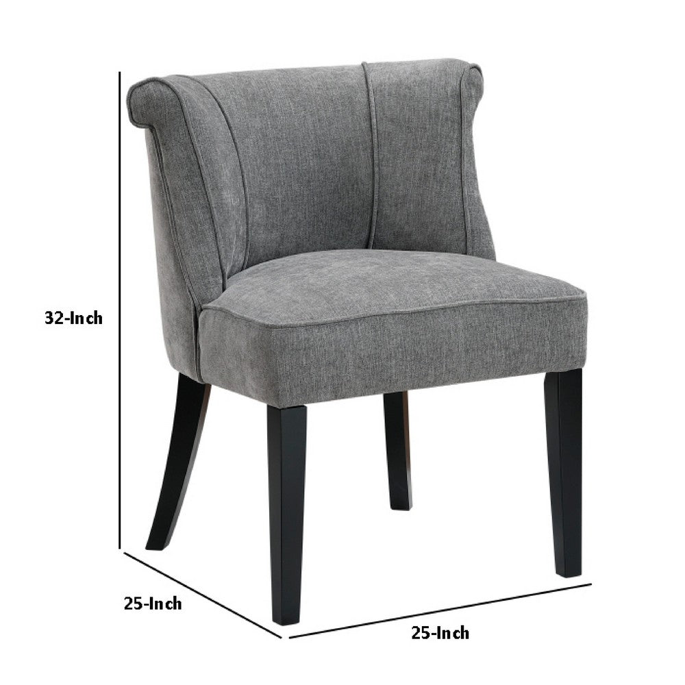 Vasu Accent Chair, Piping on Curved Back, Charcoal Gray Polyester, Brown - BM351895