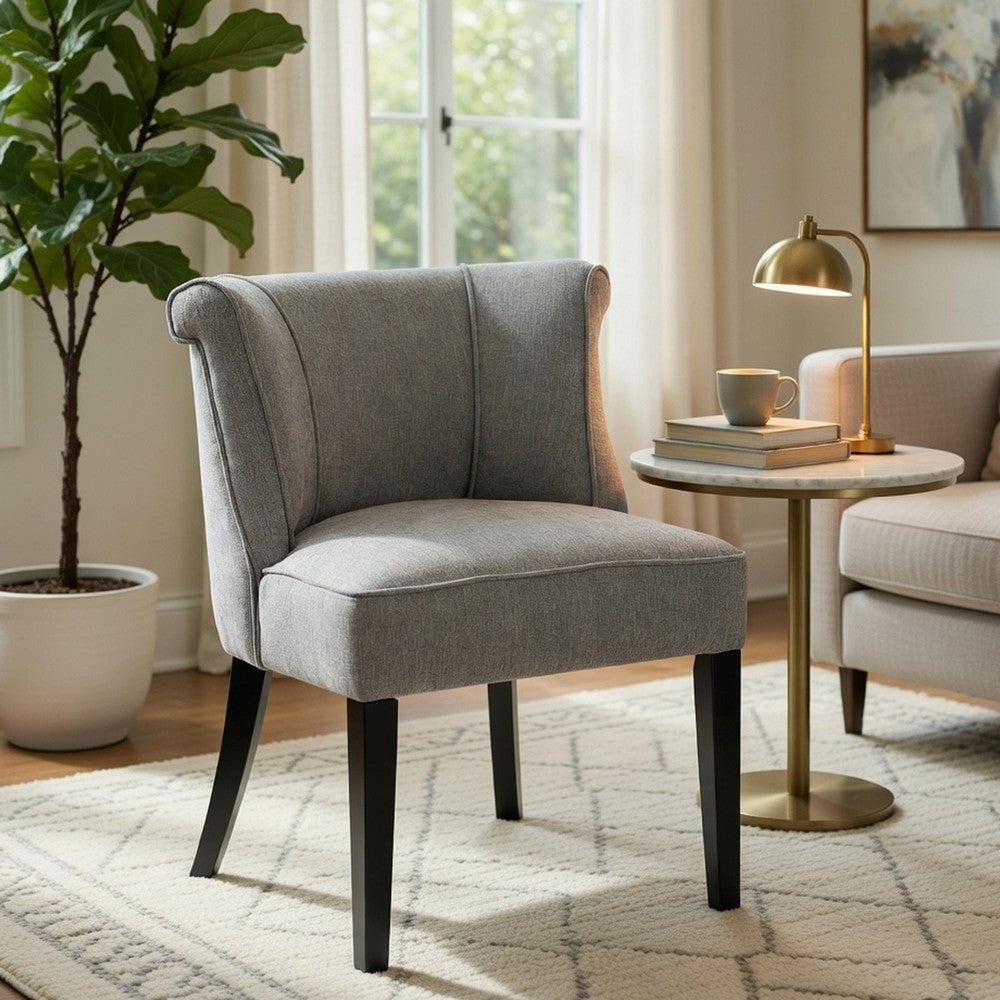 Vasu Accent Chair, Piping on Curved Back, Charcoal Gray Polyester, Brown - BM351895