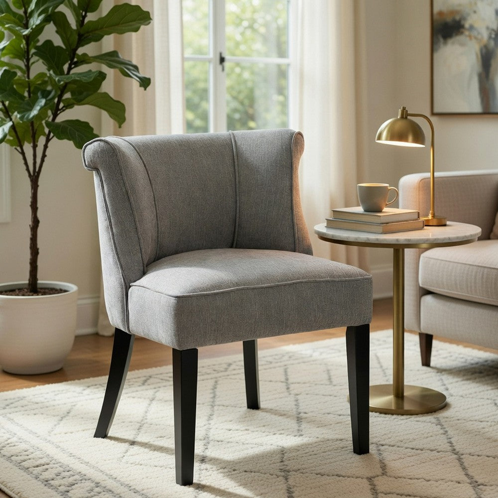 Vasu Accent Chair, Piping on Curved Back, Charcoal Gray Polyester, Brown - BM351895