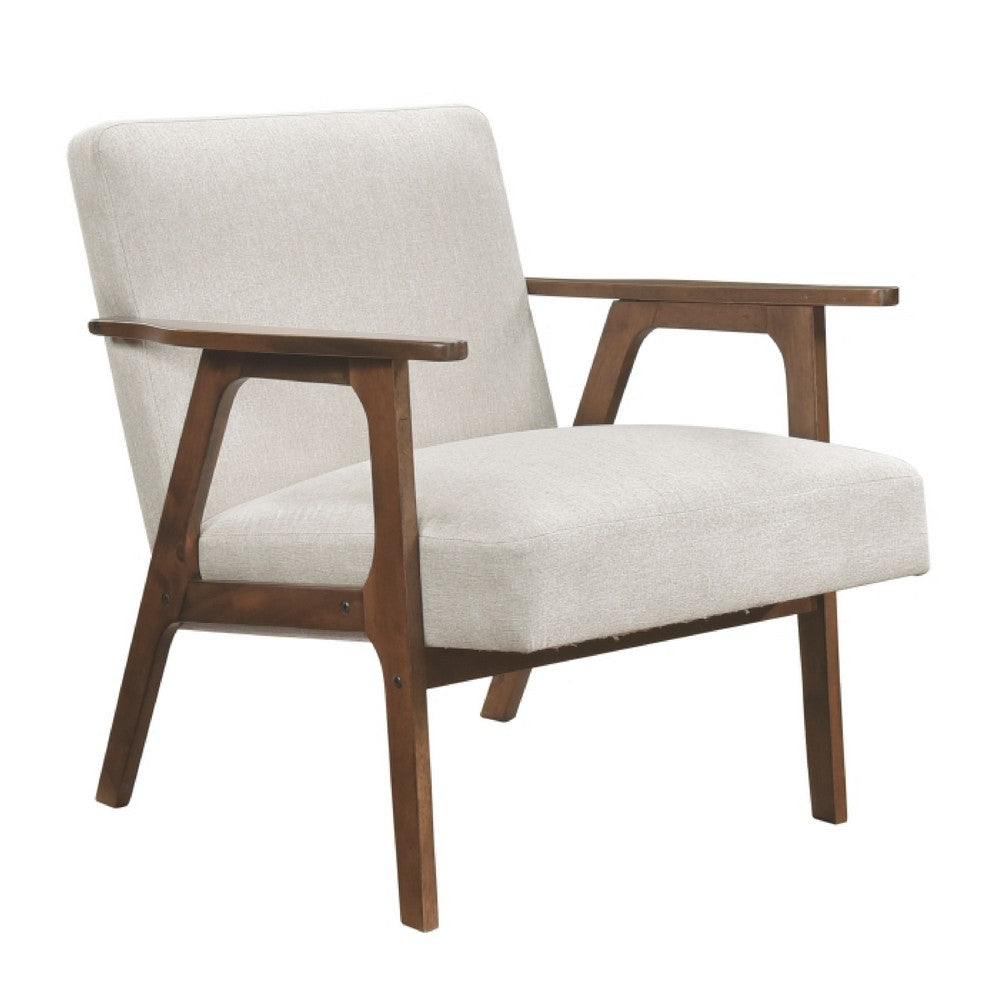 Cathy Accent Chair, Foam Cushions, Beige Polyester, Walnut Brown Arms - BM351896