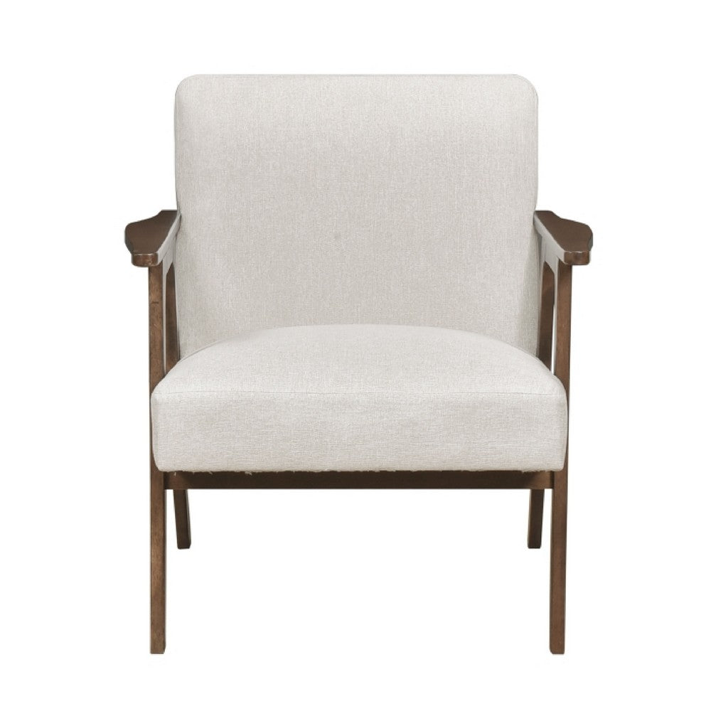 Cathy Accent Chair, Foam Cushions, Beige Polyester, Walnut Brown Arms - BM351896