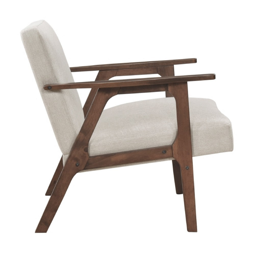 Cathy Accent Chair, Foam Cushions, Beige Polyester, Walnut Brown Arms - BM351896