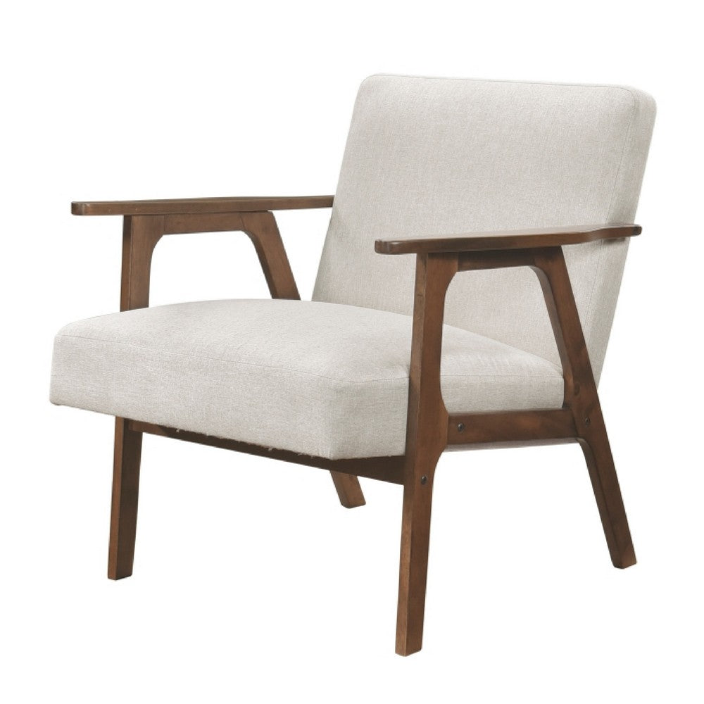 Cathy Accent Chair, Foam Cushions, Beige Polyester, Walnut Brown Arms - BM351896