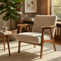 Cathy Accent Chair, Foam Cushions, Beige Polyester, Walnut Brown Arms - BM351896