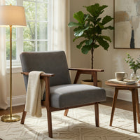 Cathy Accent Chair, Foam Cushions, Dark Gray Polyester, Walnut Brown Arms - BM351897