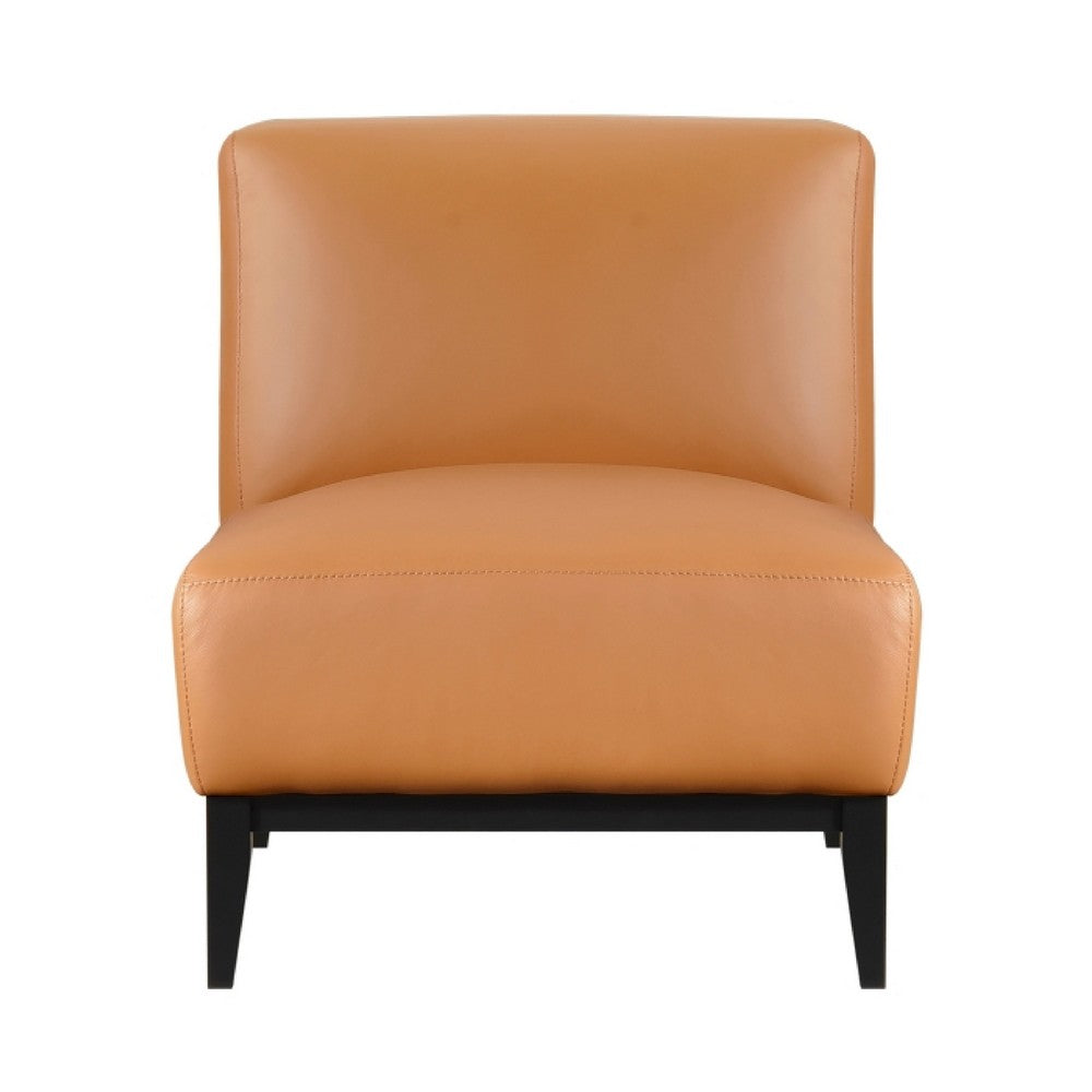 Hozy Accent Chair, Foam Fill Top Grain Buffalo Leather, Black and Orange - BM351898