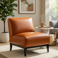Hozy Accent Chair, Foam Fill Top Grain Buffalo Leather, Black and Orange - BM351898