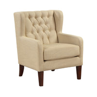 Russ Wingback Accent Chair, Foam Cushions, Tufted Beige Polyester, Brown - BM351899