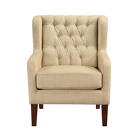 Russ Wingback Accent Chair, Foam Cushions, Tufted Beige Polyester, Brown - BM351899