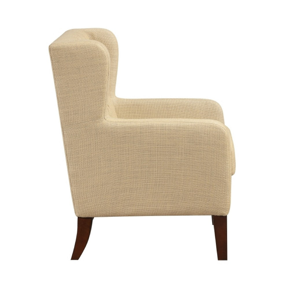 Russ Wingback Accent Chair, Foam Cushions, Tufted Beige Polyester, Brown - BM351899