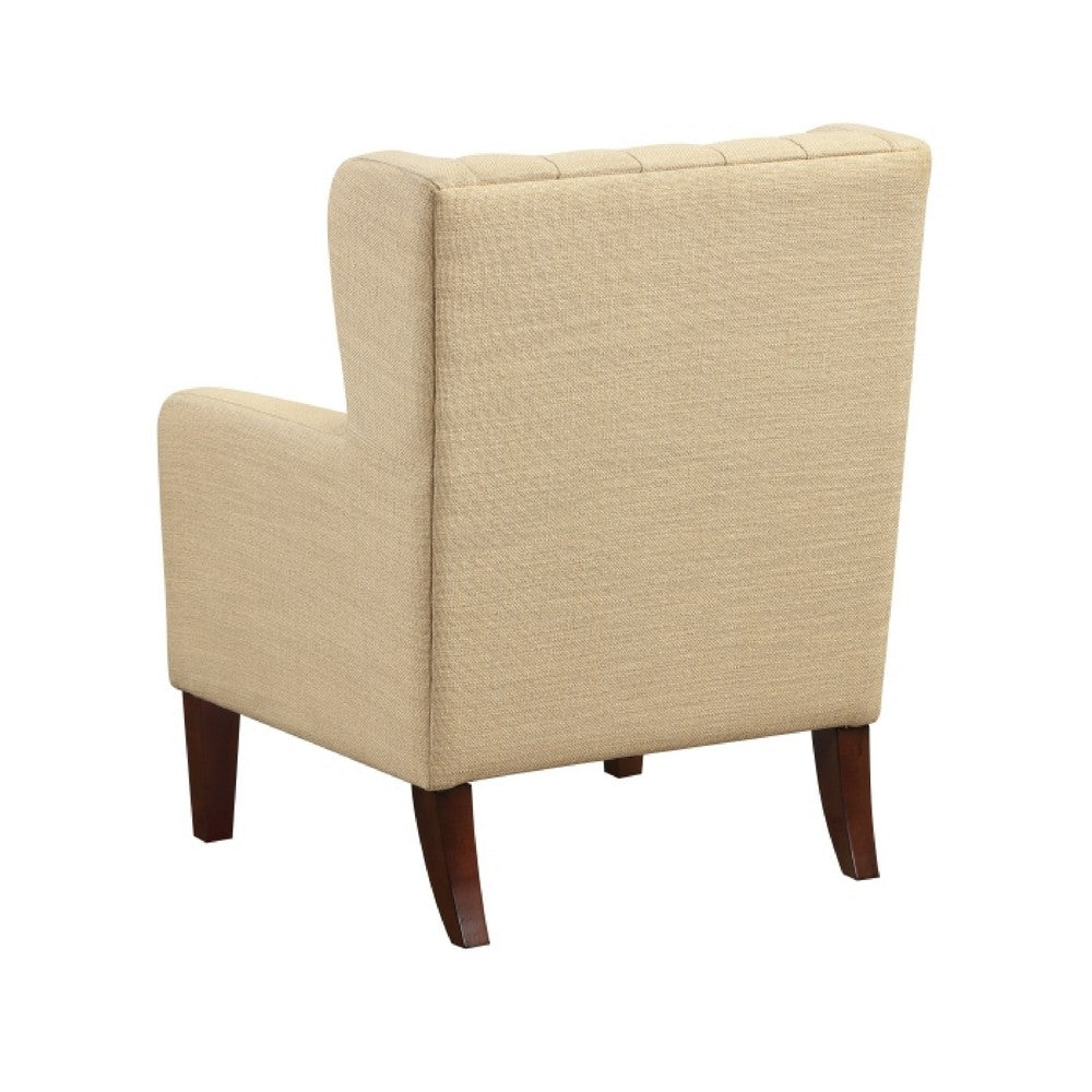 Russ Wingback Accent Chair, Foam Cushions, Tufted Beige Polyester, Brown - BM351899