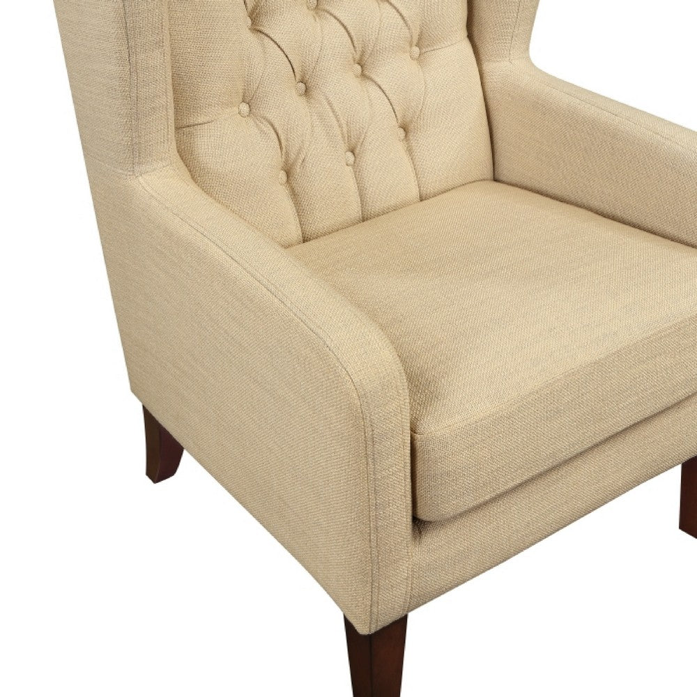 Russ Wingback Accent Chair, Foam Cushions, Tufted Beige Polyester, Brown - BM351899