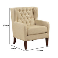 Russ Wingback Accent Chair, Foam Cushions, Tufted Beige Polyester, Brown - BM351899