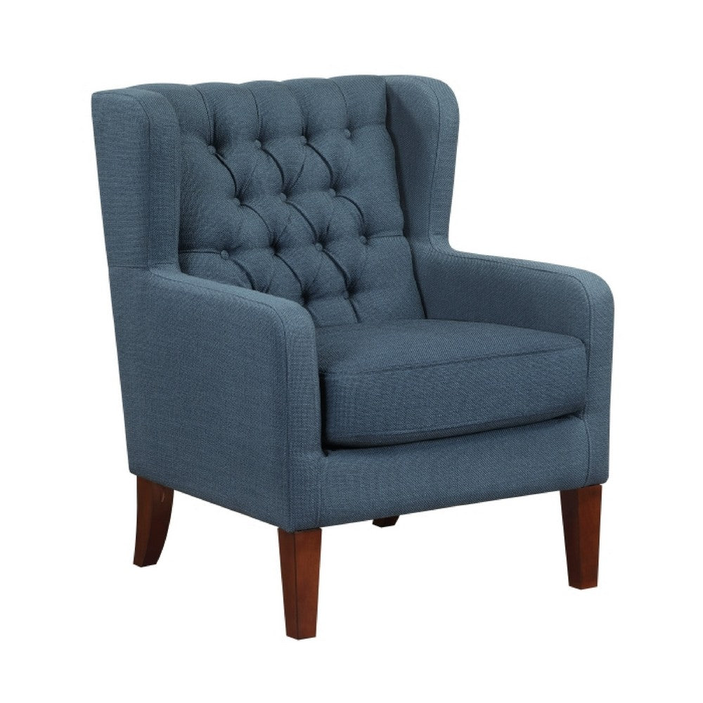 Russ Wingback Accent Chair, Foam Cushions, Tufted Blue Polyester, Brown - BM351900