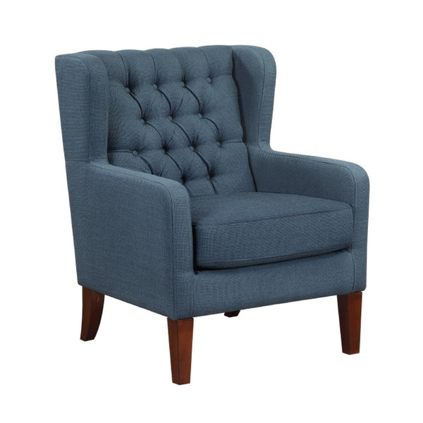 Russ Wingback Accent Chair, Foam Cushions, Tufted Blue Polyester, Brown - BM351900
