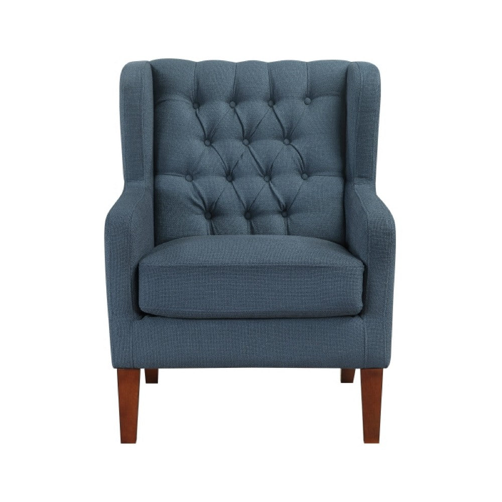 Russ Wingback Accent Chair, Foam Cushions, Tufted Blue Polyester, Brown - BM351900