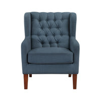 Russ Wingback Accent Chair, Foam Cushions, Tufted Blue Polyester, Brown - BM351900