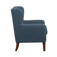 Russ Wingback Accent Chair, Foam Cushions, Tufted Blue Polyester, Brown - BM351900