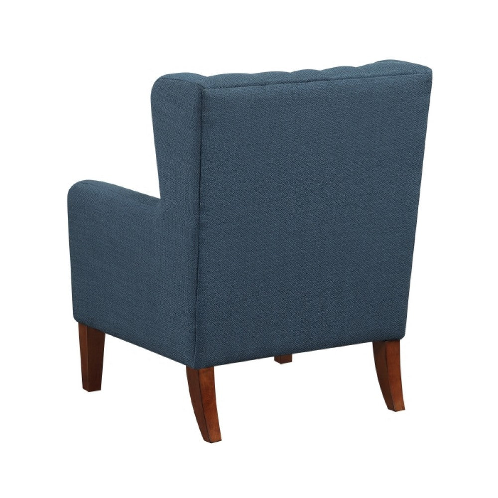 Russ Wingback Accent Chair, Foam Cushions, Tufted Blue Polyester, Brown - BM351900