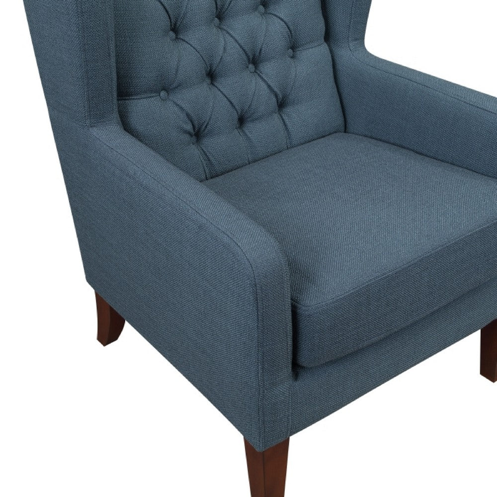 Russ Wingback Accent Chair, Foam Cushions, Tufted Blue Polyester, Brown - BM351900