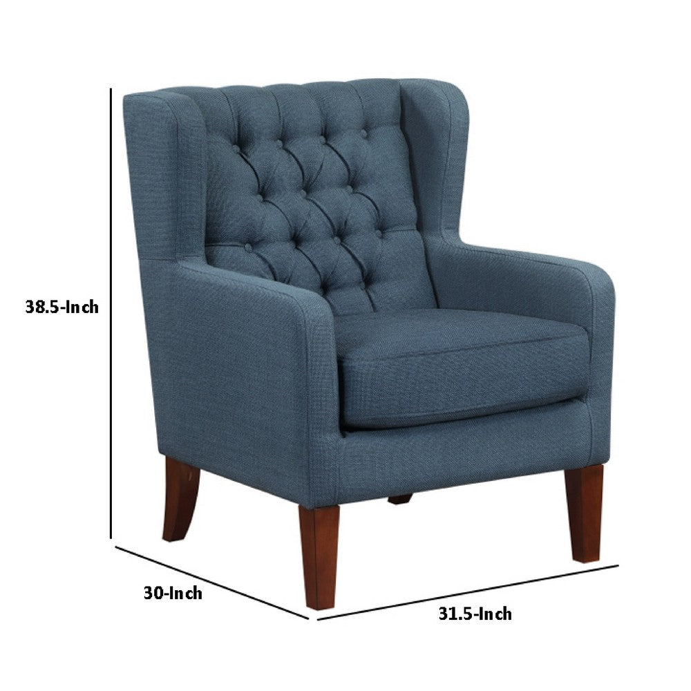 Russ Wingback Accent Chair, Foam Cushions, Tufted Blue Polyester, Brown - BM351900