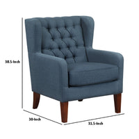 Russ Wingback Accent Chair, Foam Cushions, Tufted Blue Polyester, Brown - BM351900